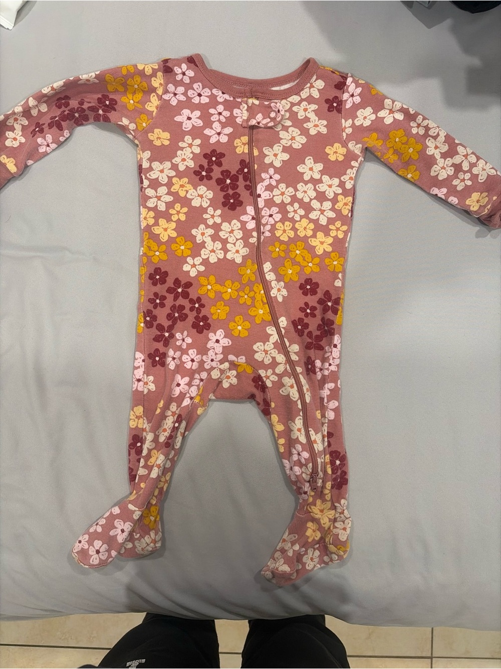 Kids Floral Footed One-Piece - Pink
